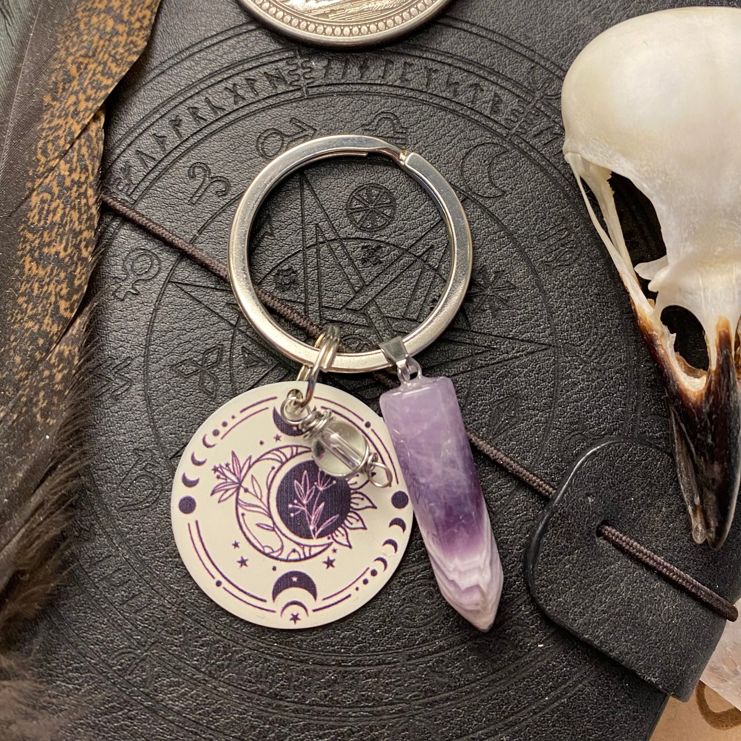 Ametisti + kuu & aurinko avaimenperä