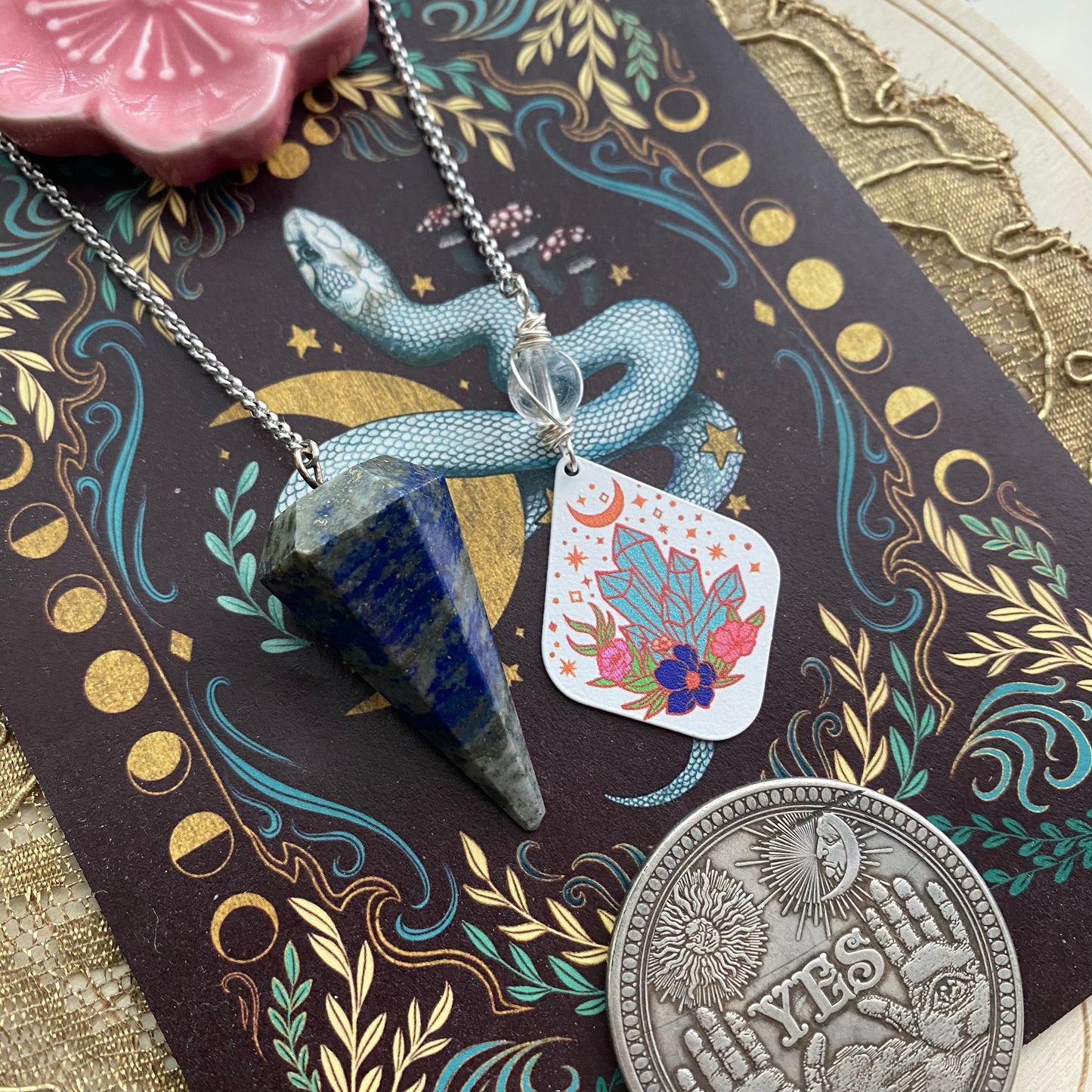 Lapis lazuli heiluri & vuorikristalli helmi