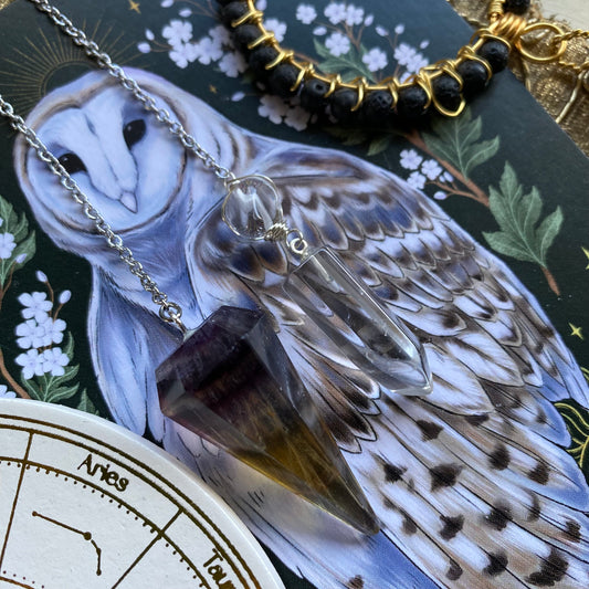 Sateenkaari fluoriitti & vuorikristalli heiluri