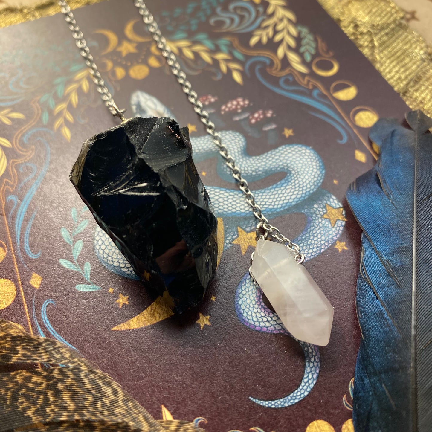 Obsidiaani heiluri & ruusukvartsi