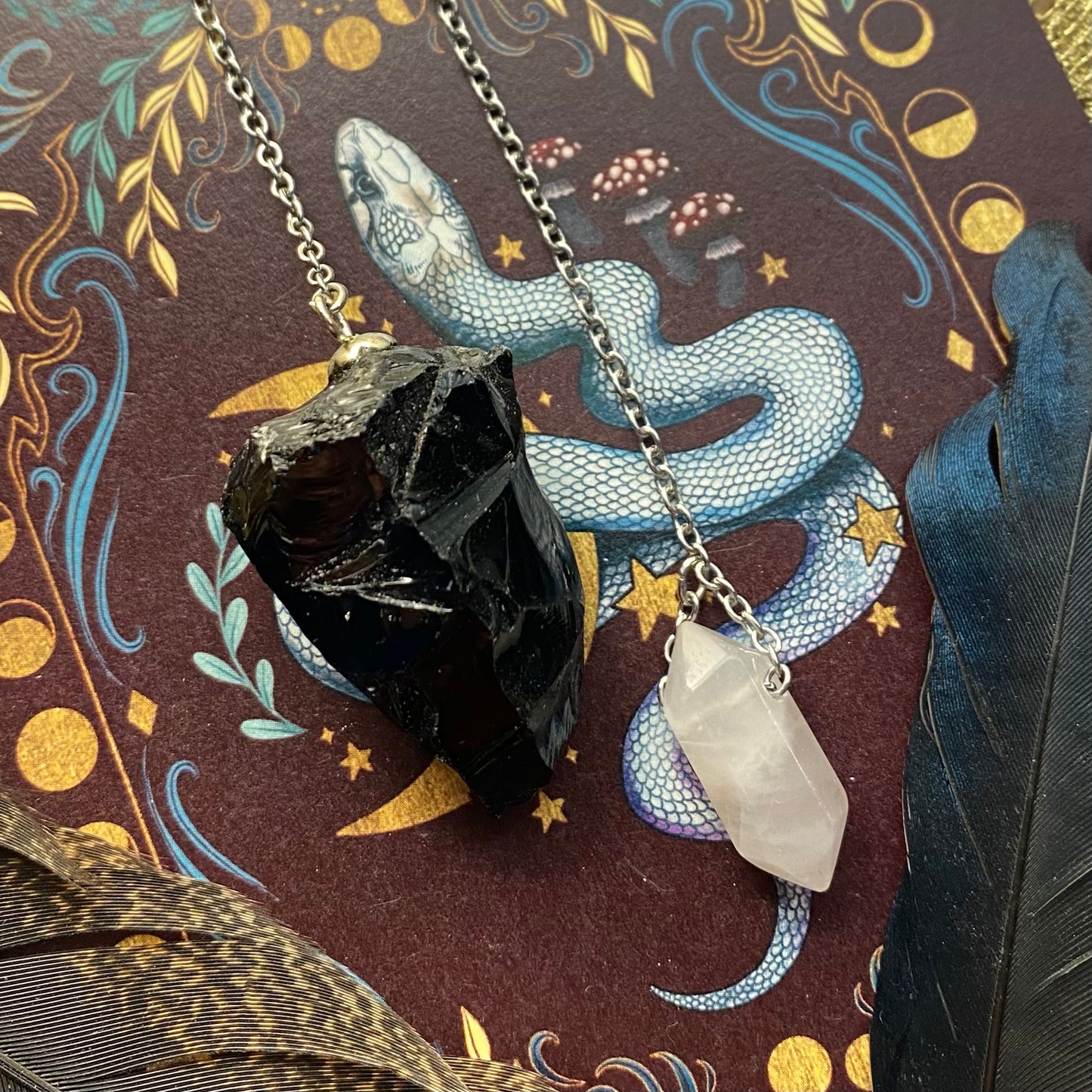 Obsidiaani heiluri & ruusukvartsi