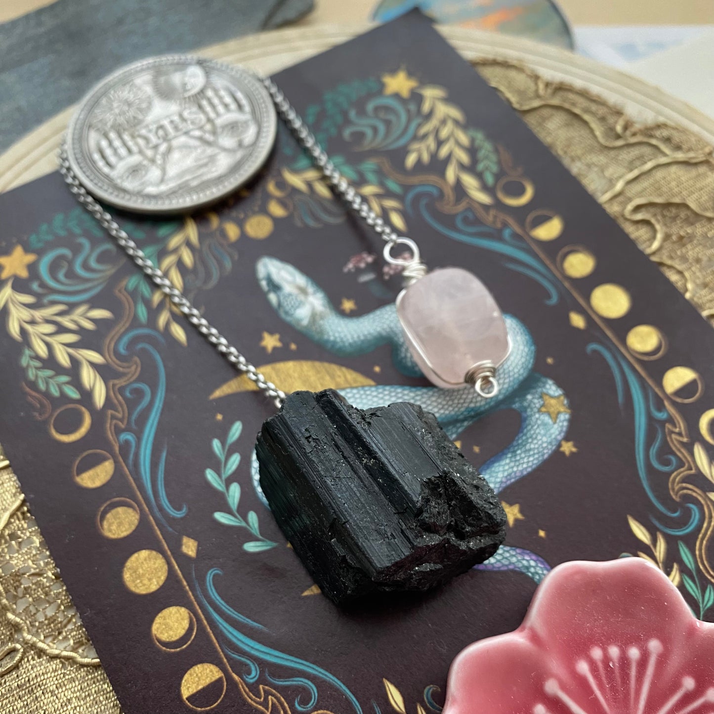 Turmaliini heiluri & ruusukvartsi